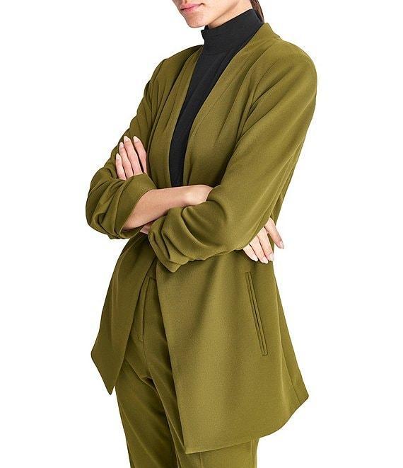 DKNY by Donna Karan Scuba Crepe Ruched 3/4 Ruched Sleeve Open Front Jacket Product Image
