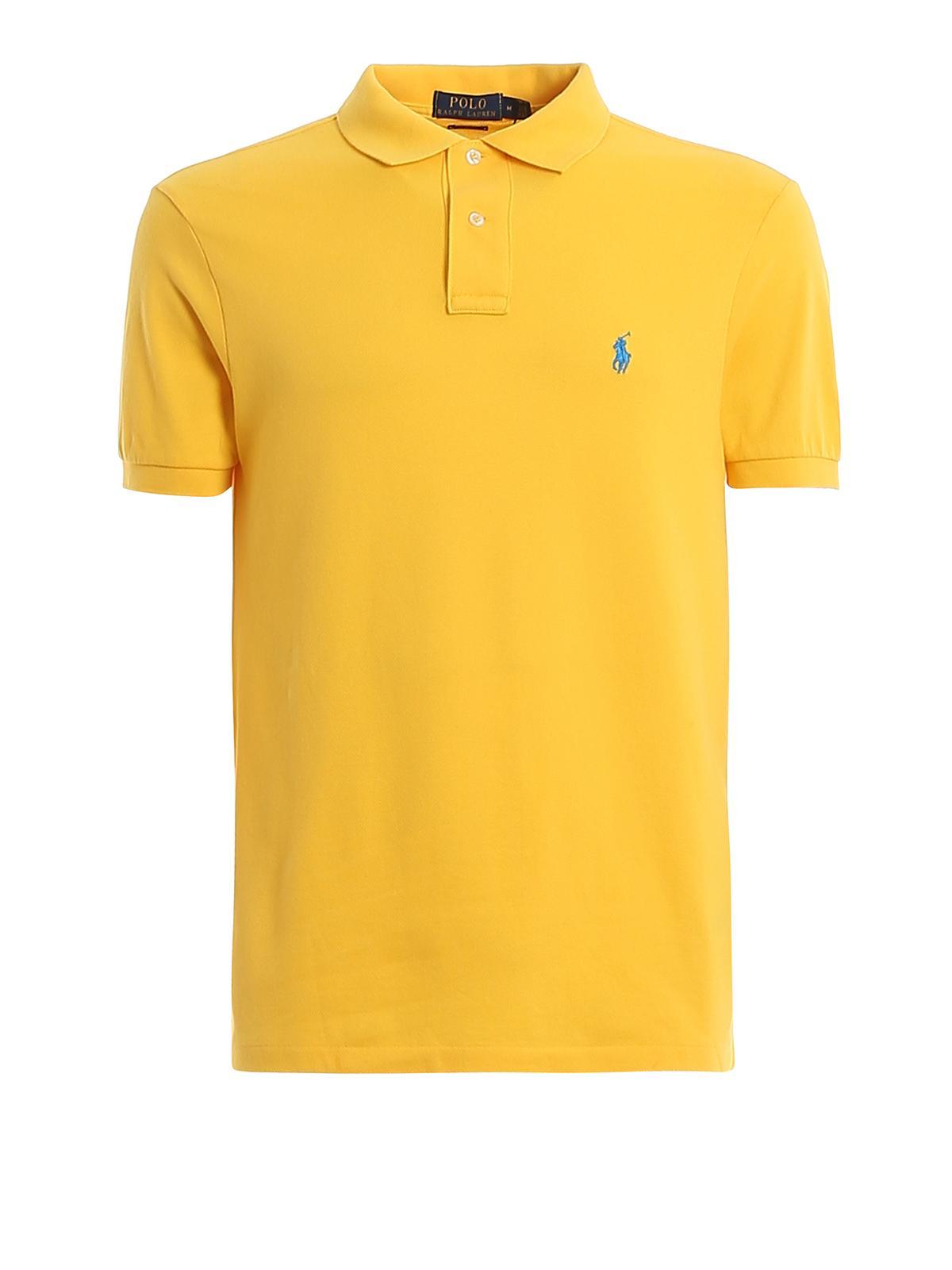 Logo Embroidery Yellow Pique Polo Shirt Product Image