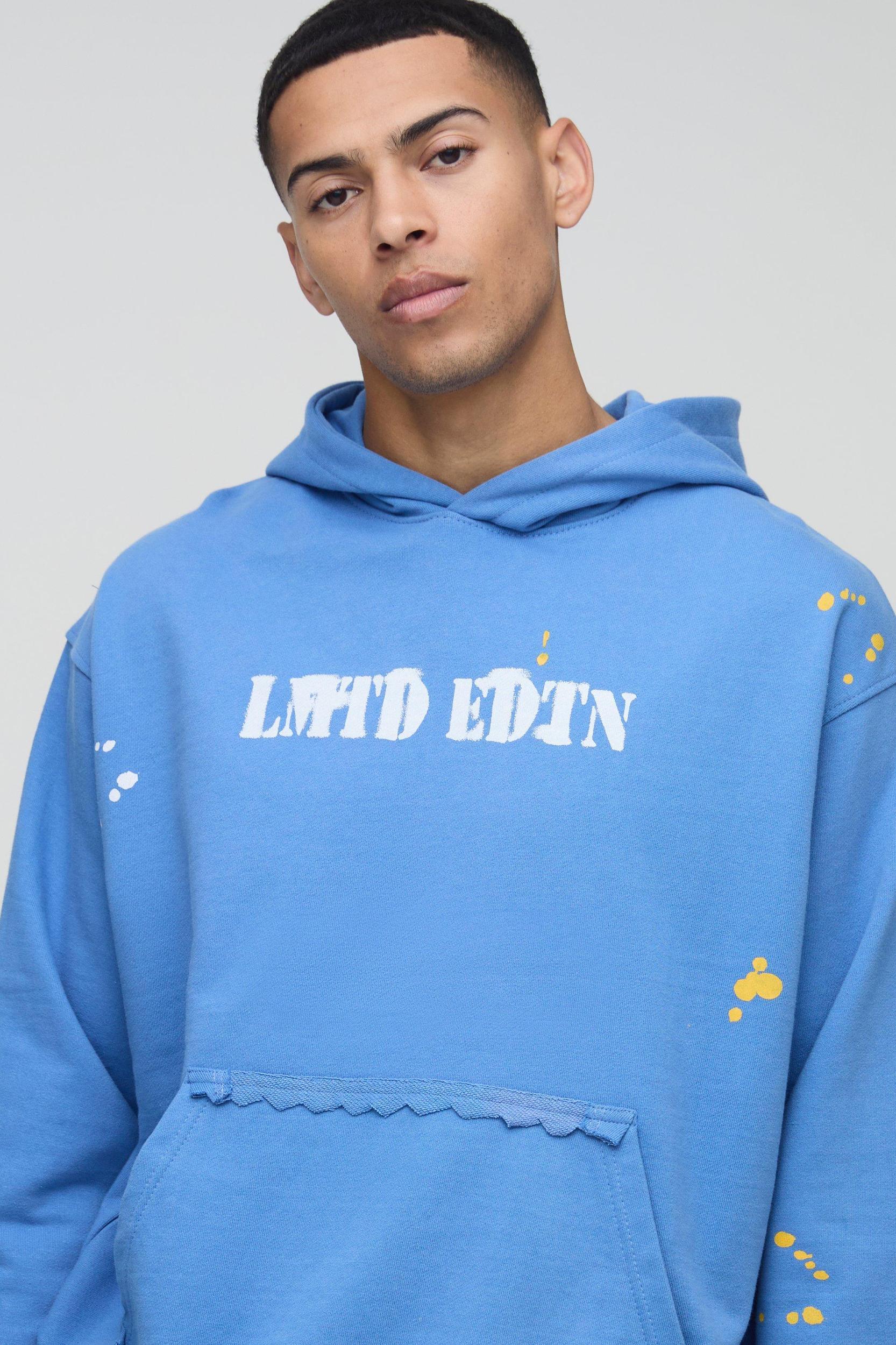Oversized Paint Splatter Limited Edition Loopback Hoodie | boohooMAN USA Product Image