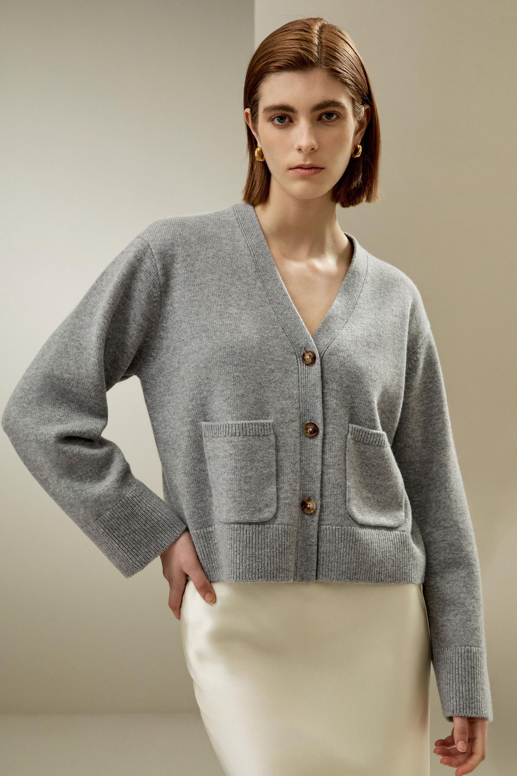 LILYSILK Cashmere Cardigan - for Women - Camel Golden Ratio Cashmere Wool Blend - Warm Front Pockets Sweater S Product Image