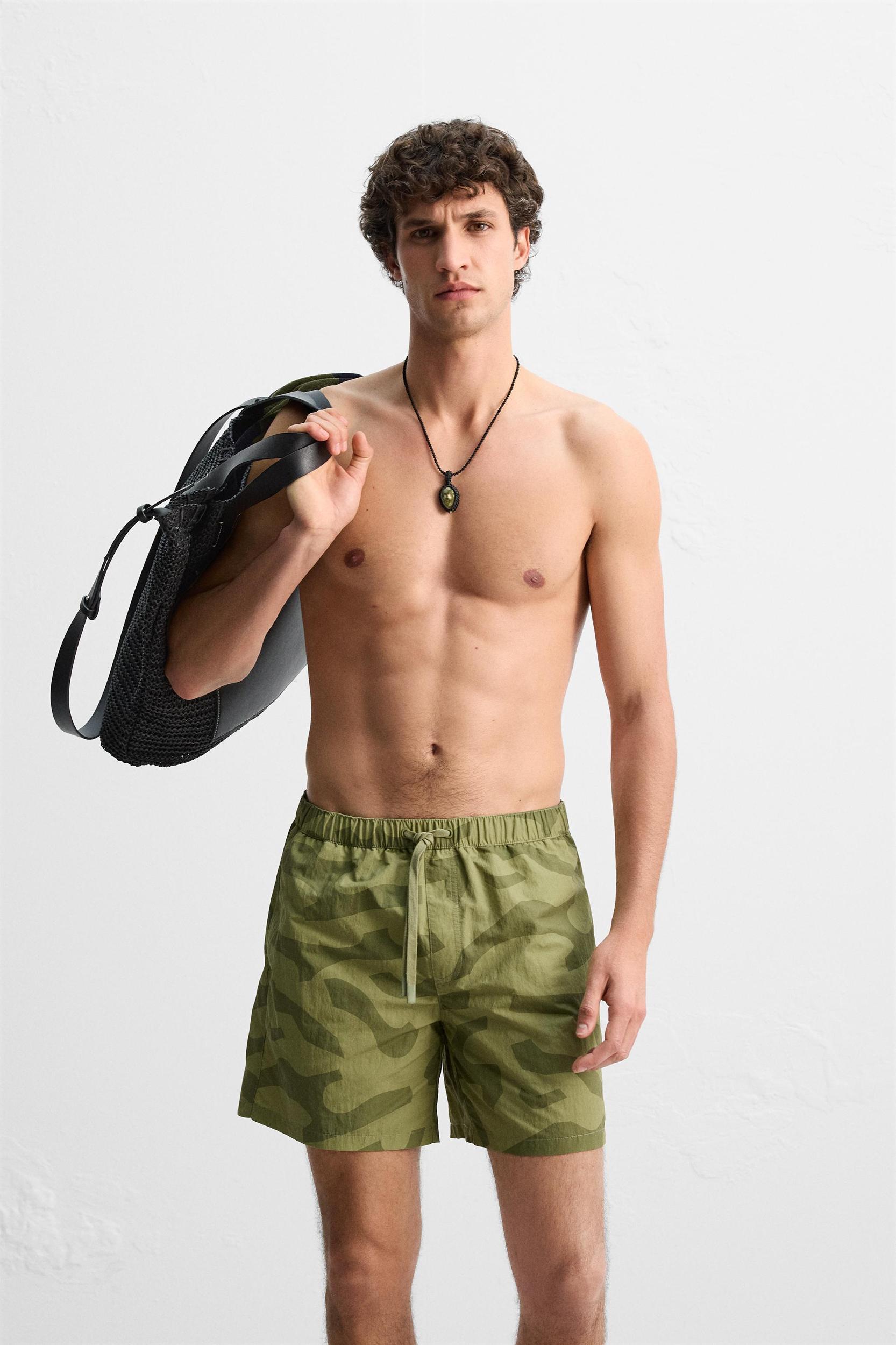 LONG ABSTRACT PRINTED SWIMMING TRUNKS Product Image