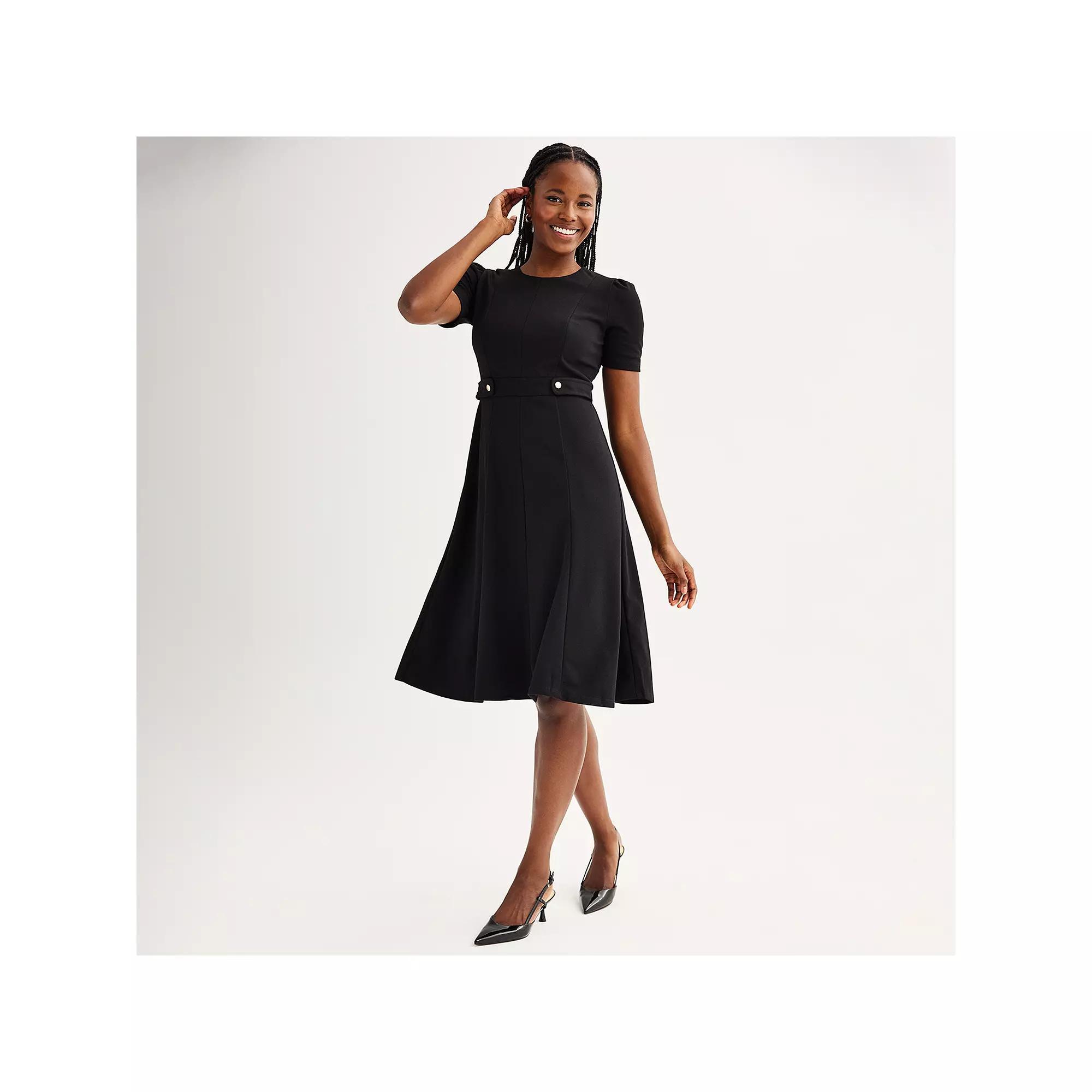 Women's London Times Solid Side Tab Fit & Flare Dress,  Product Image