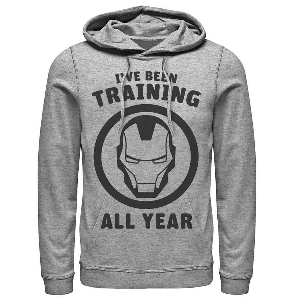 Men's Marvel Avengers Iron Man I've Been Training All Year Logo Hoodie, Size: Small, Athletic Grey Product Image