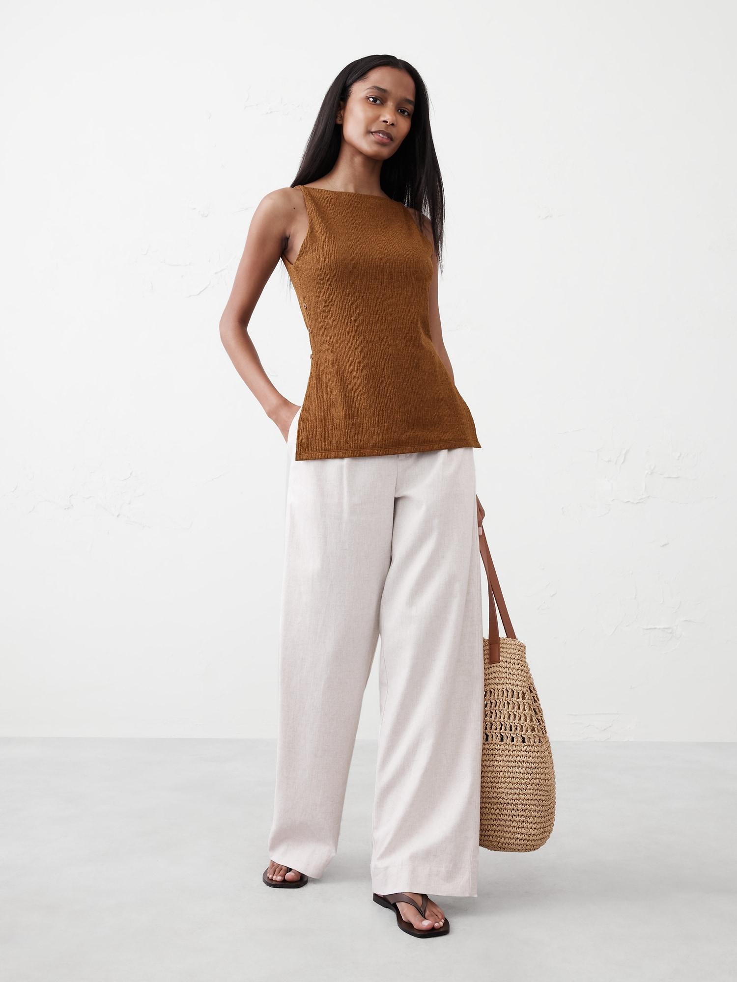 Straight-Neck Crepe Jacquard Top Product Image