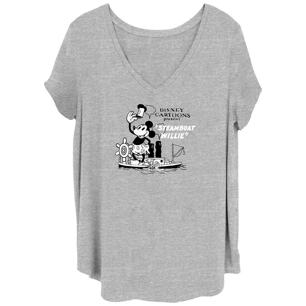 Disney's Mickey Mouse Steamboat Willie Cartoon Juniors' Plus Size Graphic Tee, Girl's, Size: 4XL, Grey Gray Product Image