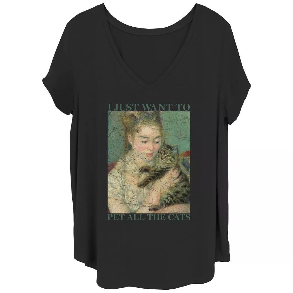 Juniors' Plus I Just Want To Pet All The Cats V-Neck Graphic Tee, Women's,  Product Image