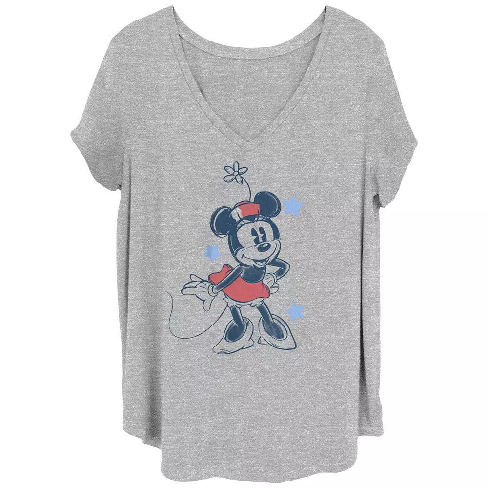 Disneys Minnie Patriotic Star Juniors Plus Graphic Tee, Womens Grey Gray Product Image