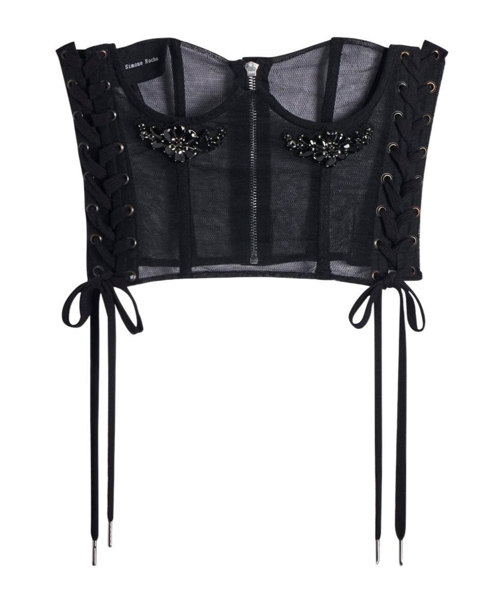 SIMONE ROCHA Crystal-embellished Lace-up Corset In Black Product Image