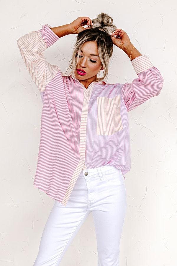 Pure Peace Stripe Button Up In Pink Product Image