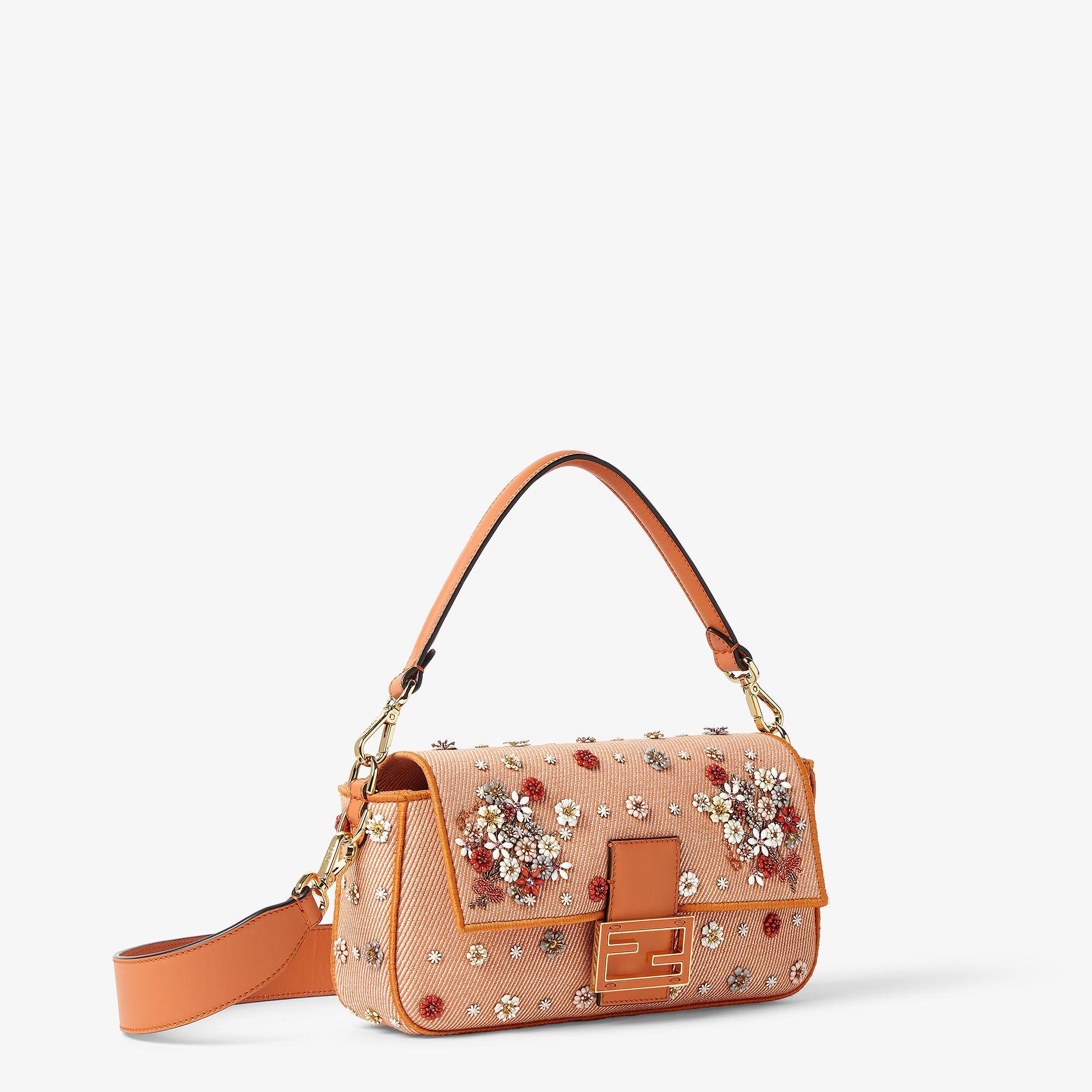 BaguetteFendi Flower Bouquet orange denim-effect jacquard bag Product Image