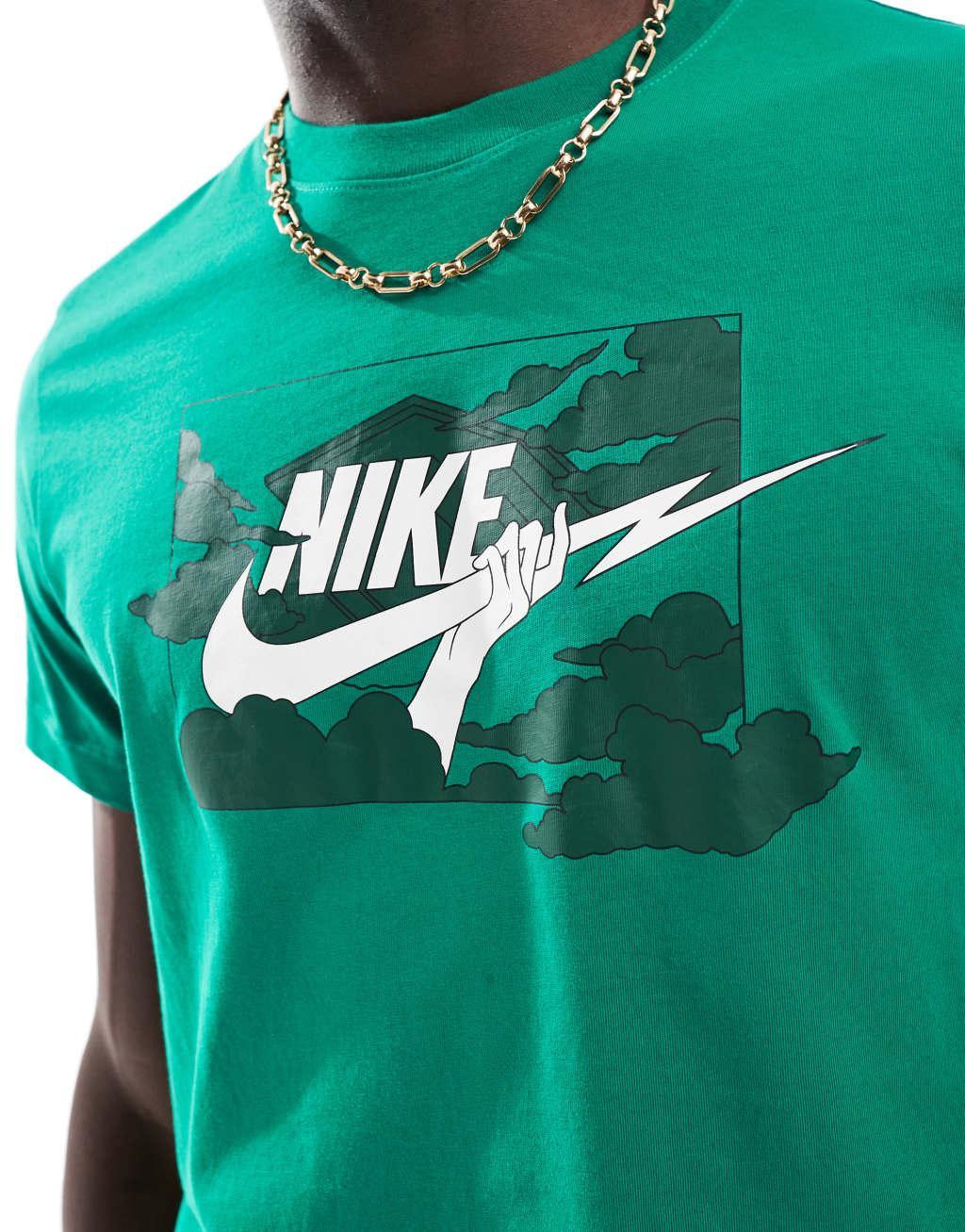 Nike Swoosh lightning graphic t-shirt in green Product Image