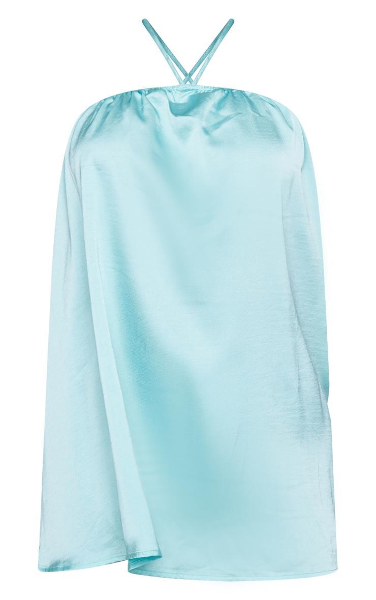 Petite Aqua Blue Satin Stappy Halterneck Swing Dress Product Image