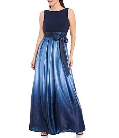 Ignite Evenings Petite Size Boat Neck Ombre Satin Bow Sleeveless Gown Product Image