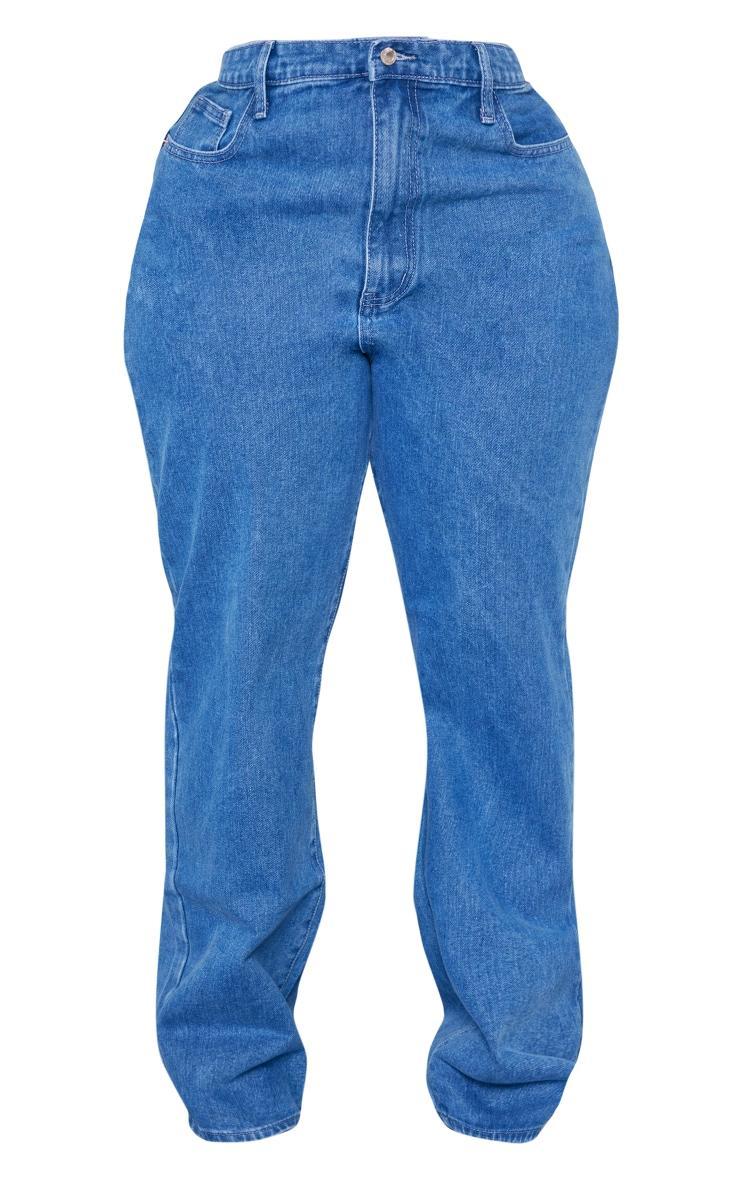 Plus Mid Blue Wash Straight Leg Denim Jeans Product Image