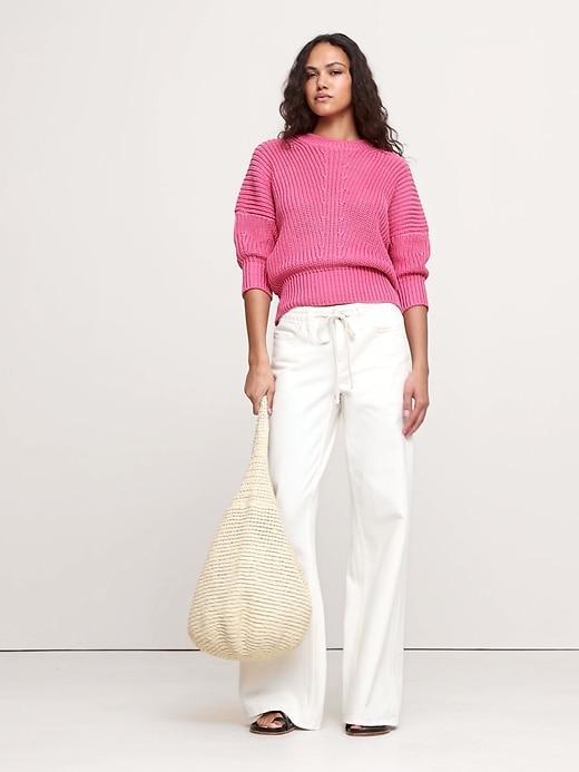 Cotton Cropped Puff-Sleeve Sweater Product Image