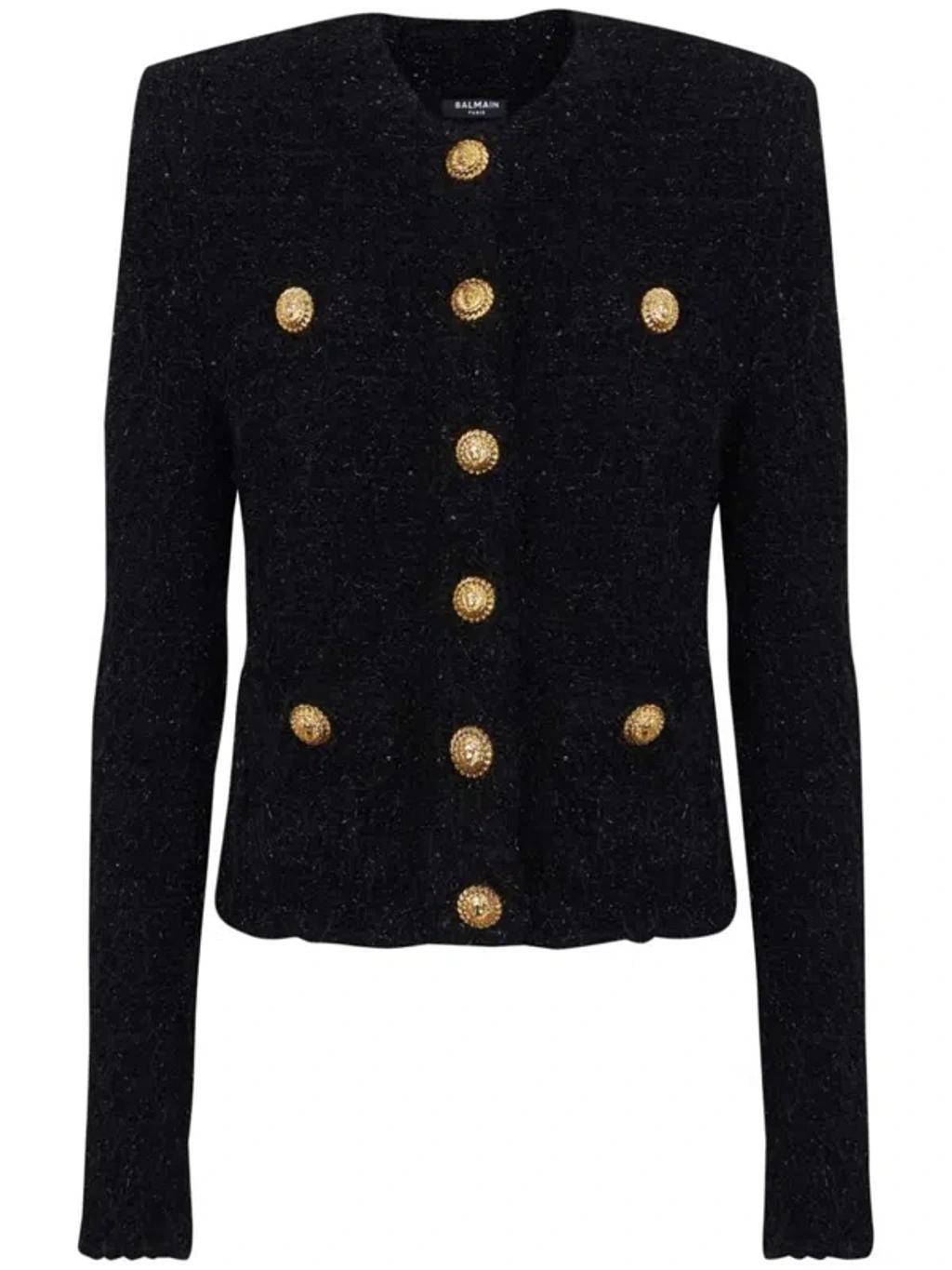 BALMAIN Buttoned Maze Mng Tweed Jacket In Black   Product Image