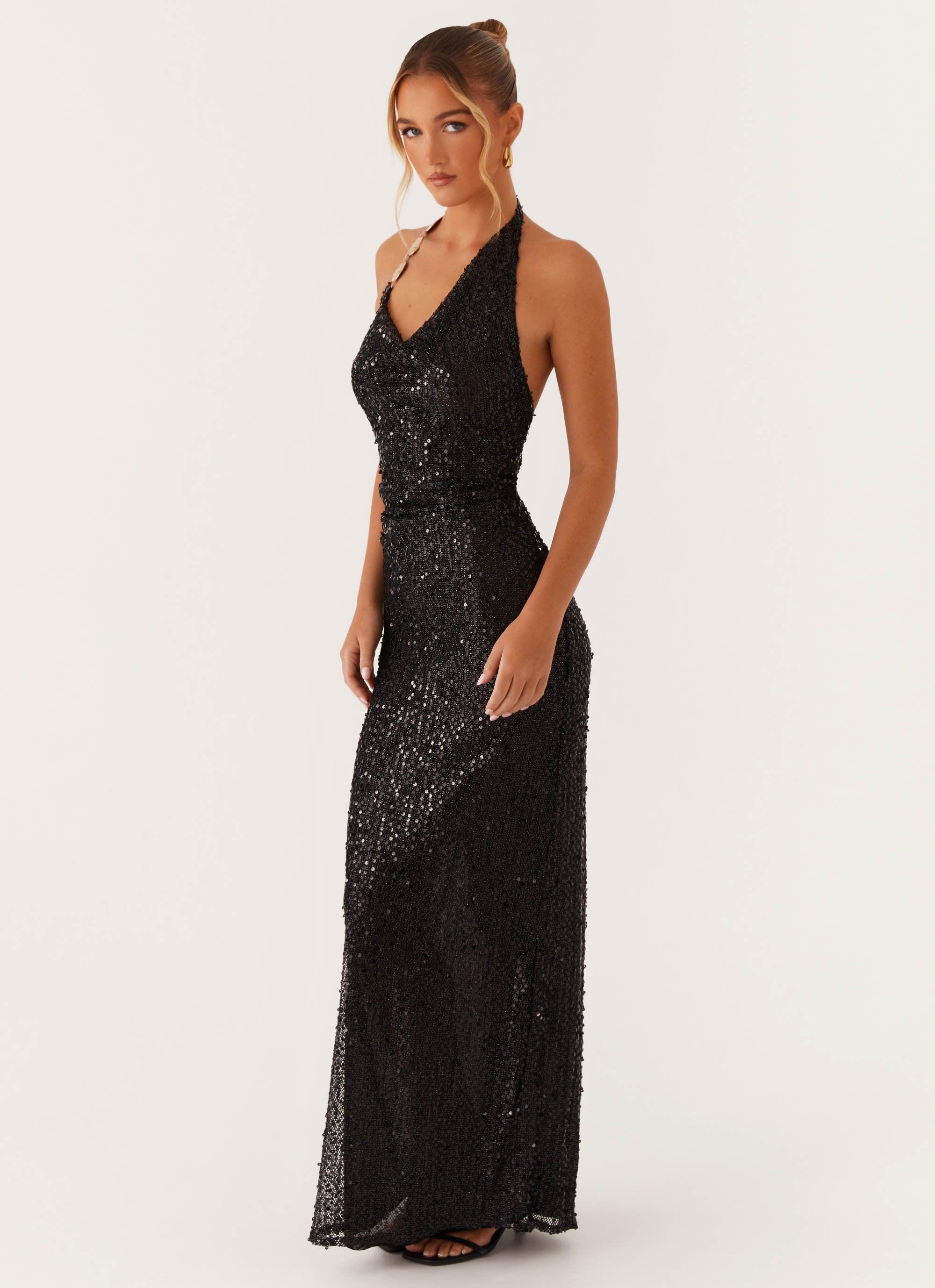 After Tonight Sequin Cowl Neck Maxi Dress - Black Product Image