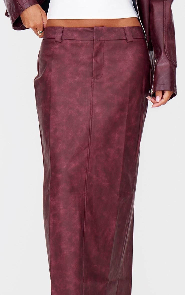 Burgundy Washed Faux Leather Maxi Skirt Product Image