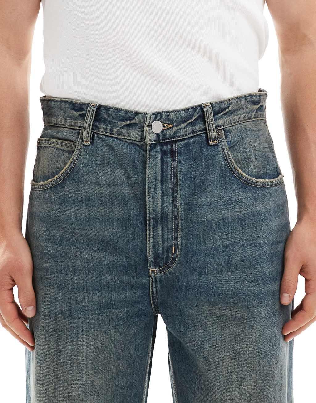 Pull&Bear baggy fit jeans in dirty wash blue Product Image