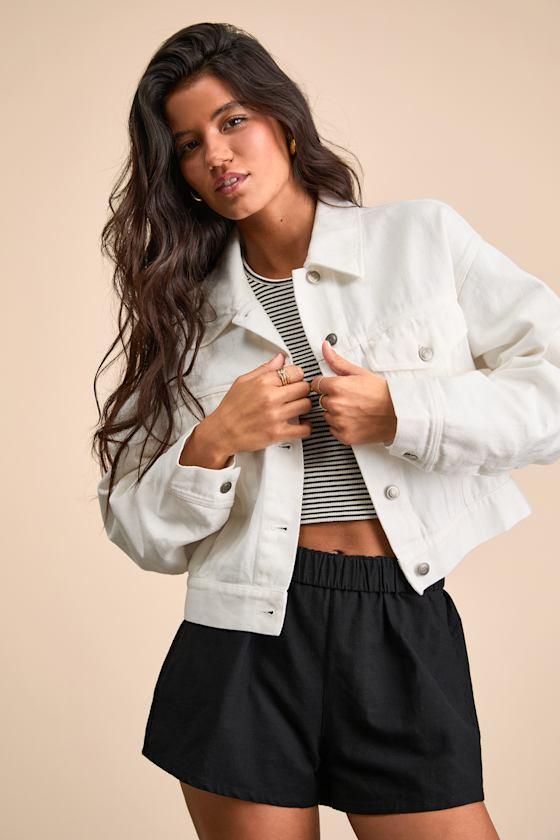Josiane Ivory Cropped Denim Jacket Product Image