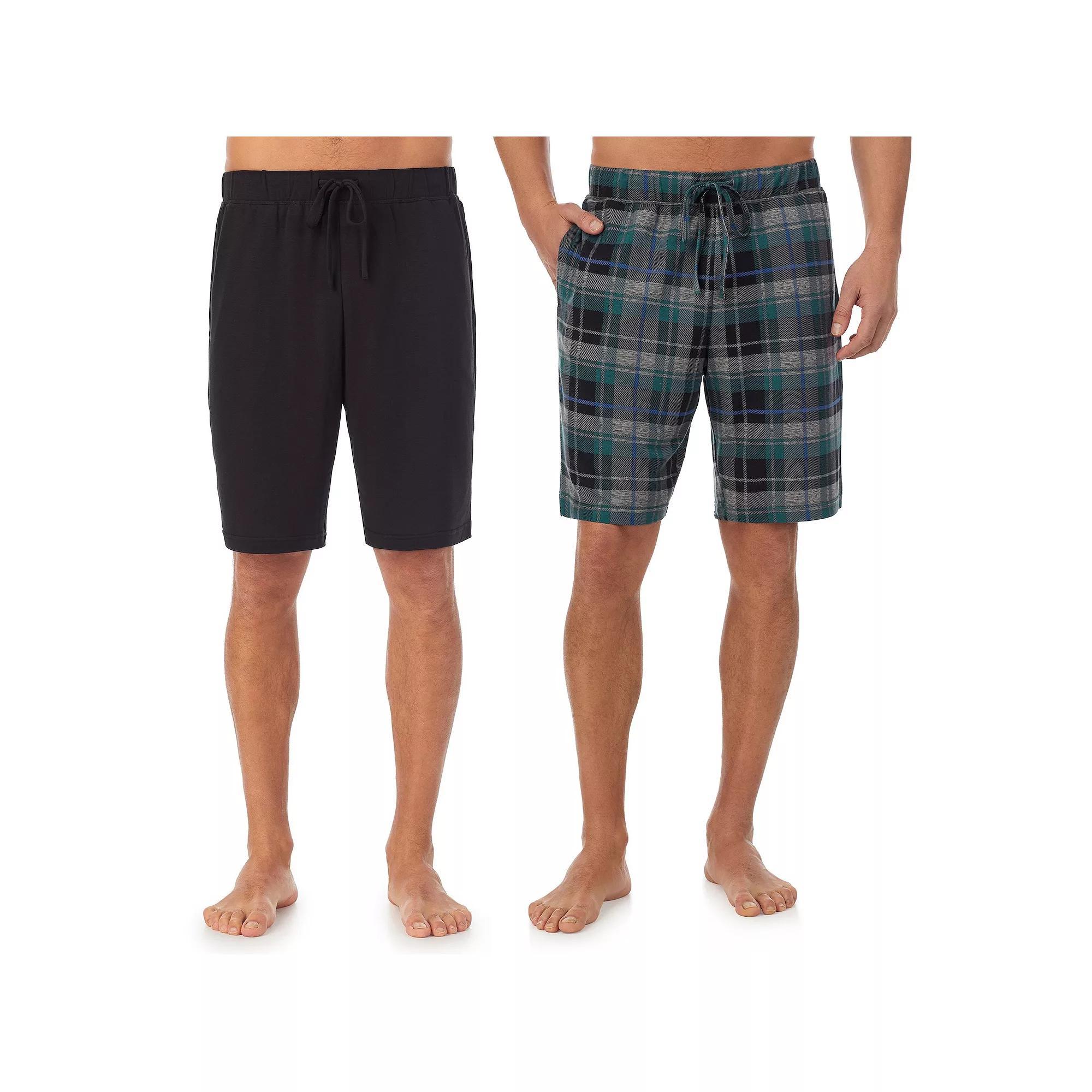 Men's Cuddl Duds® 2-Pack French Terry Printed Pajama Shorts Set, Size: Medium, Black Green Plaid Product Image