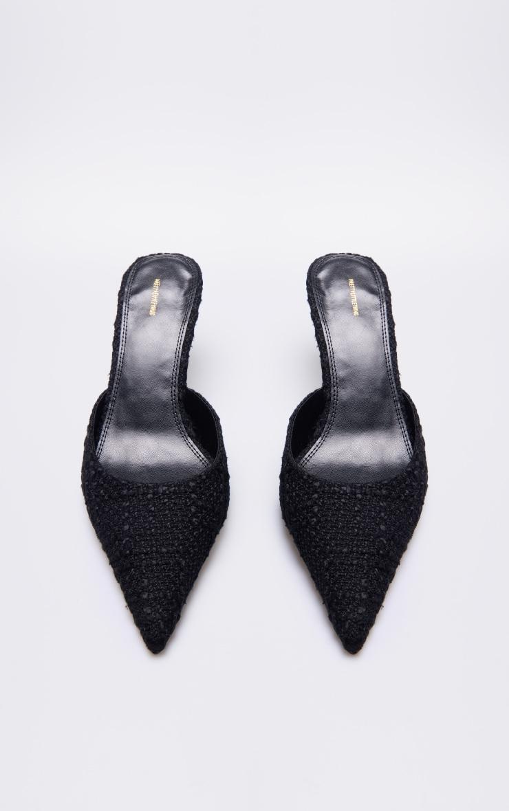 Black Boucle Point Toe Mid Heeled Mule Courts Product Image