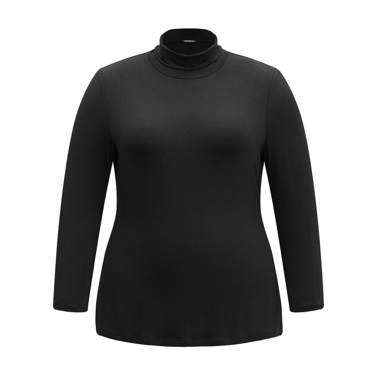 Plus Size Supersoft Essentials Solid Funnel Neck Knit T-shirt DarkGreen Women Leisure Plain Plain Ruffled collar Bodycon Casual T-shirts BloomChic 18-20/2X Product Image