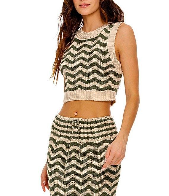 Agua Bendita Emory Chevron Knit Round Neck Coordinating Sleeveless Crop Top Product Image