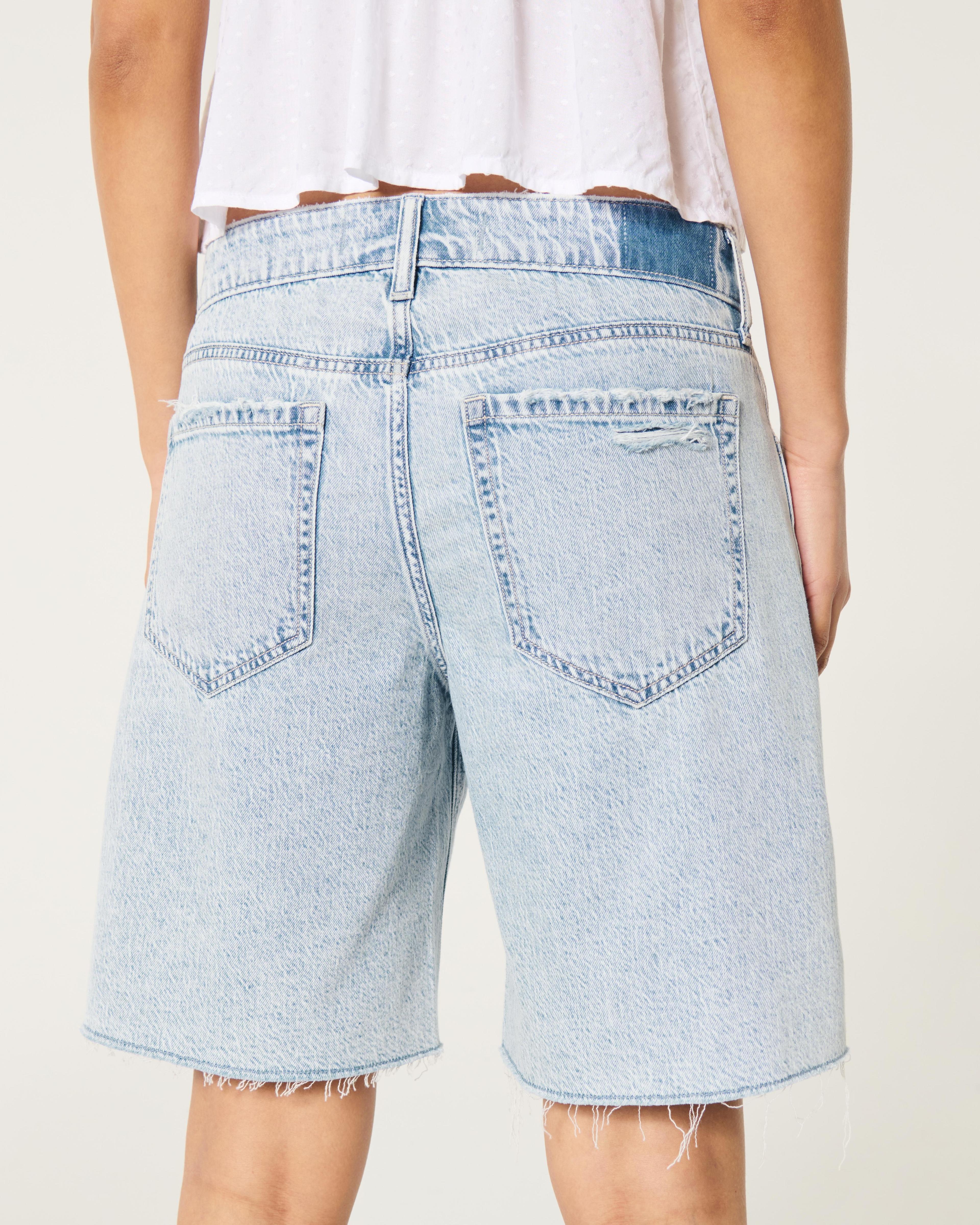 Low-Rise Longer Length Baggy Denim Shorts Product Image