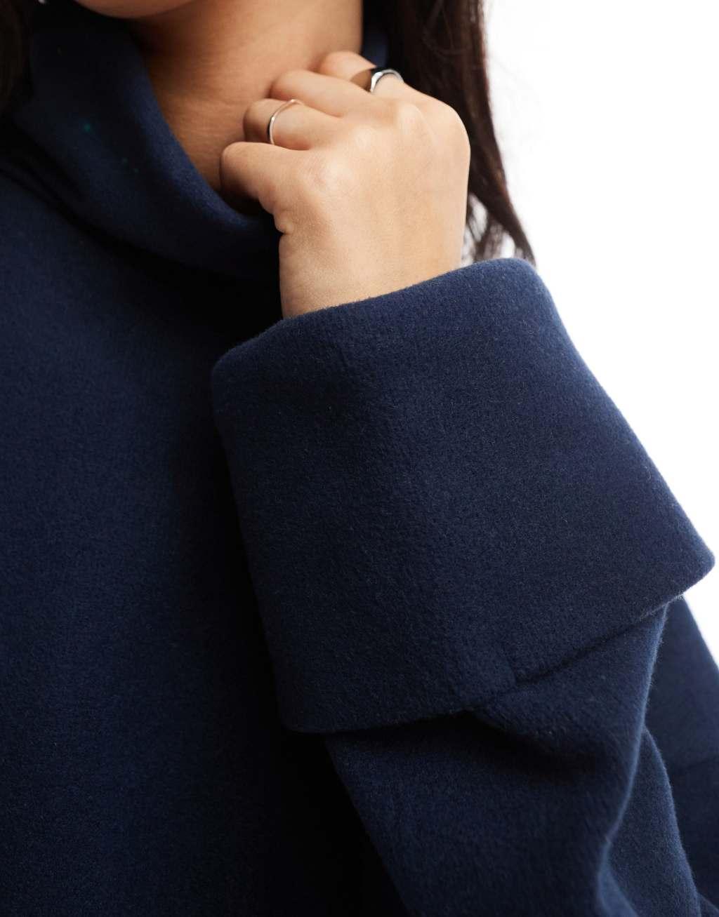 ASOS DESIGN supersoft turtleneck sweater with cuff detail in navy Product Image