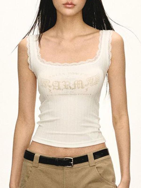 Lace Trimmed Square Neckline Tank Top Product Image