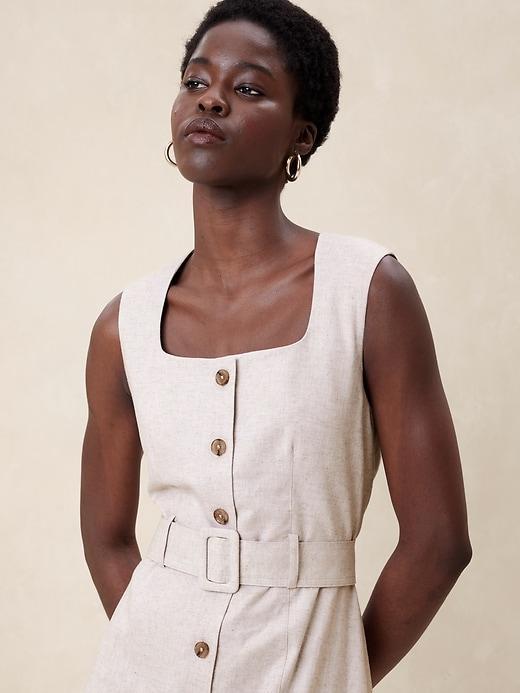 Linen-Blend Button Midi Dress Product Image