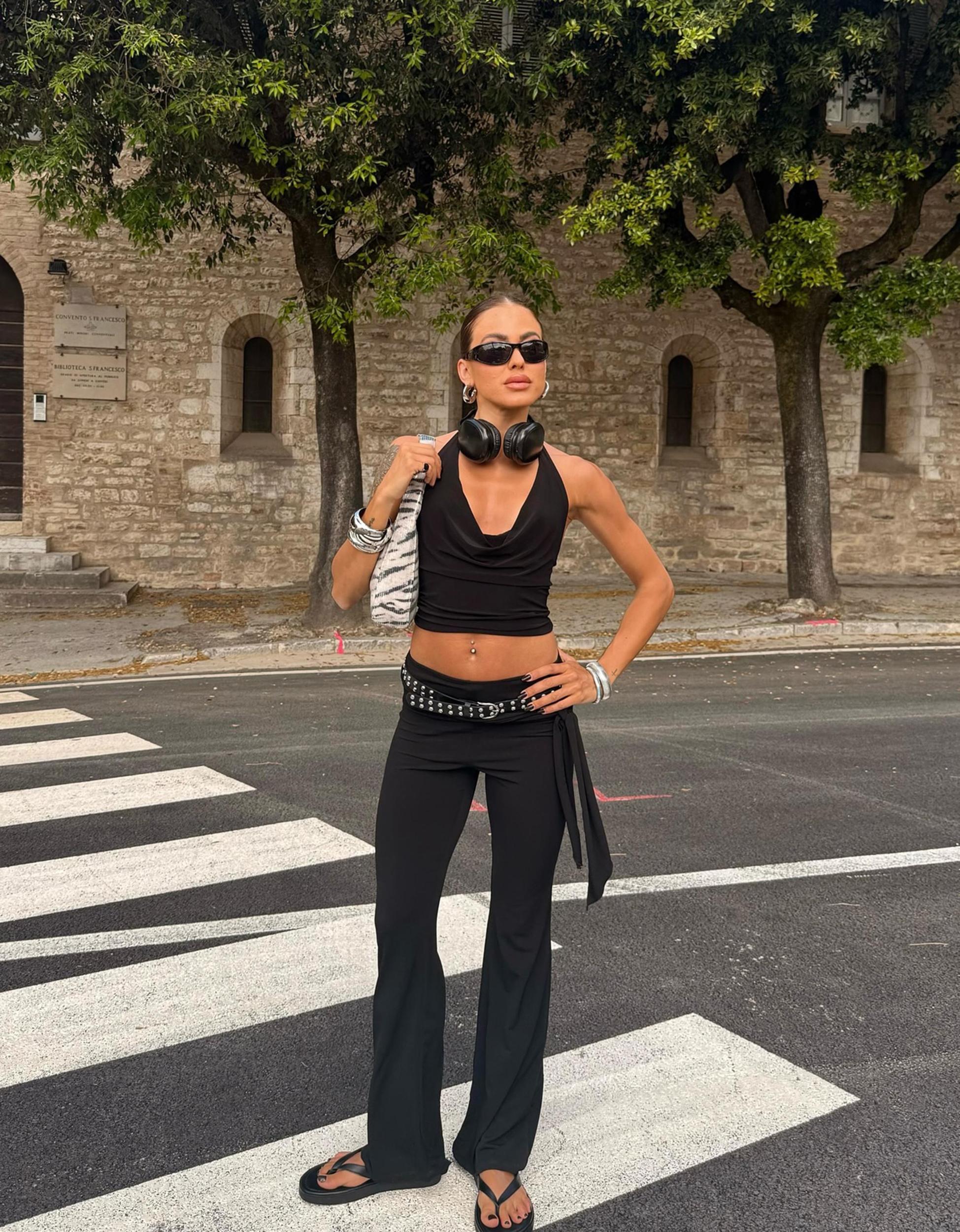 Flared pants with tied front Product Image