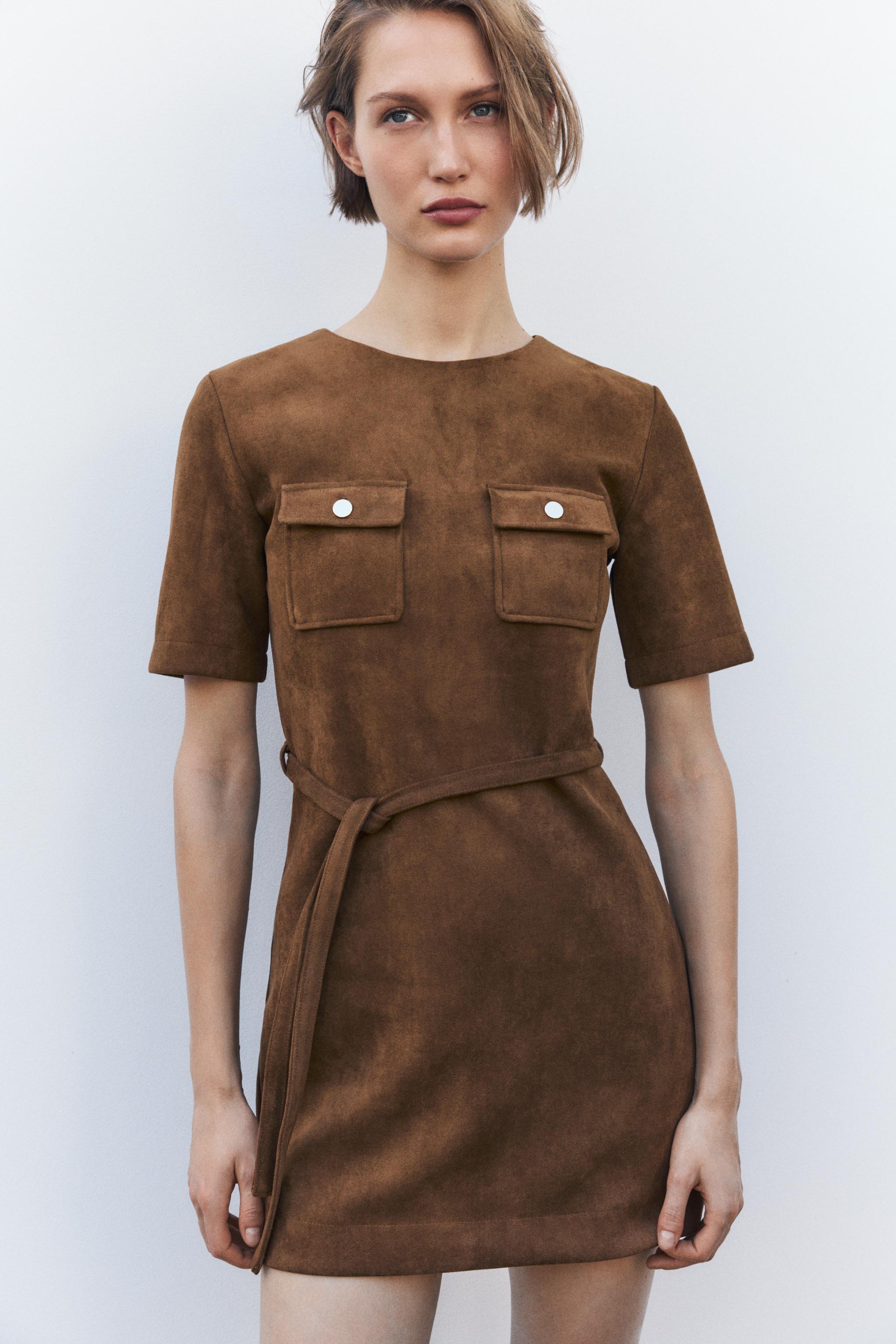 BELTED SUEDE-EFFECT DRESS Product Image