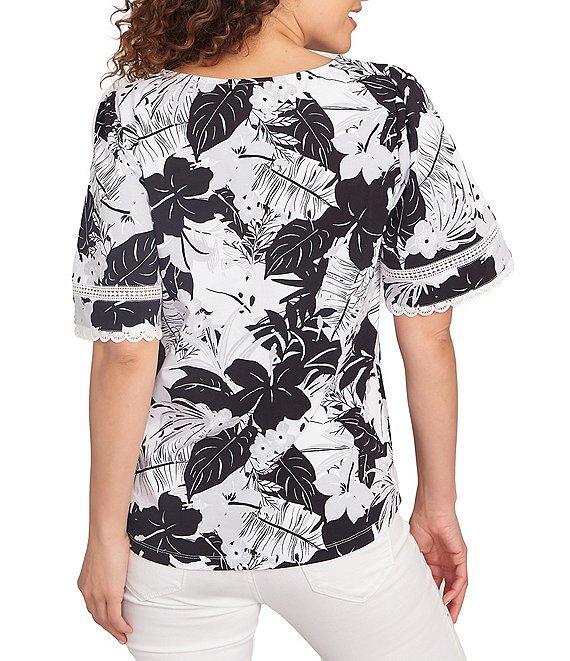 Ruby Rd. Knit Tropical Paradise Print Crew Neck Short Sleeve Top Product Image