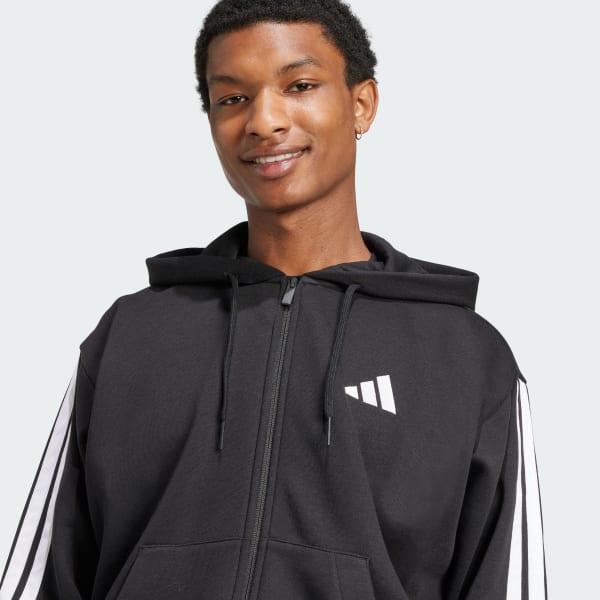 Men's adidas Essentials 3-Stripes Fleece Sportswear Zip Front Hoodie, Size: Small, Pure Ruby Black Product Image