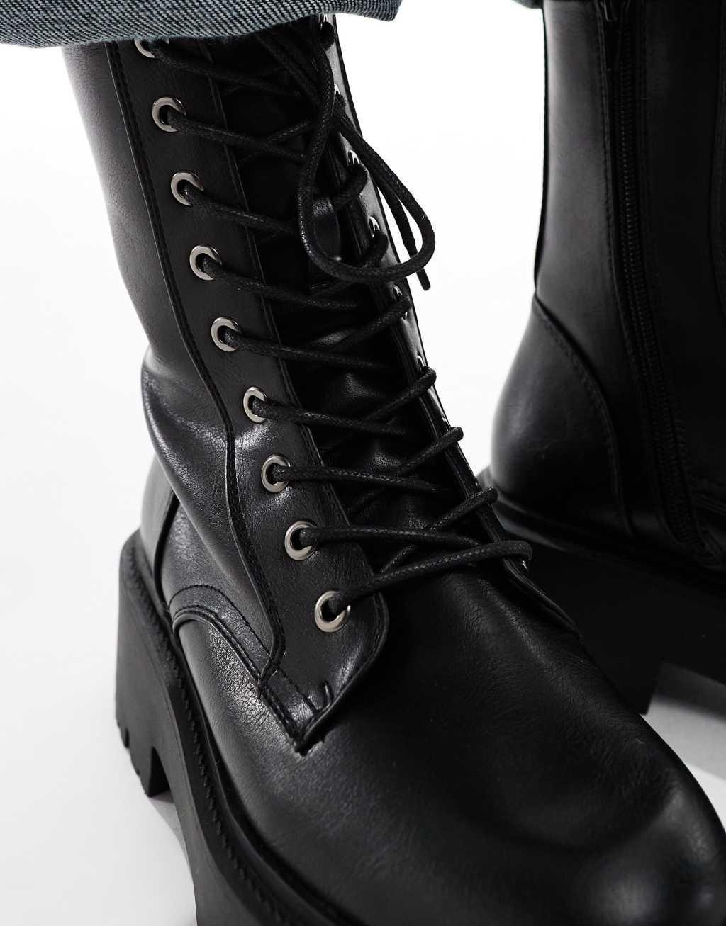 ASOS DESIGN Adventure chunky lace up boots in black Product Image