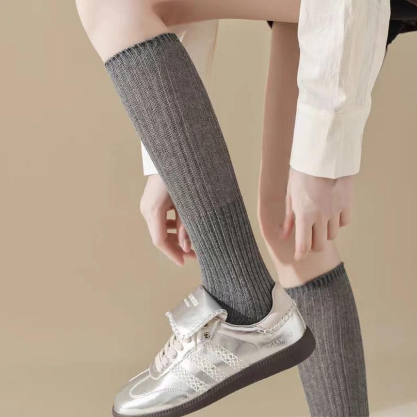 Plain Ribbed Knee High Socks Product Image