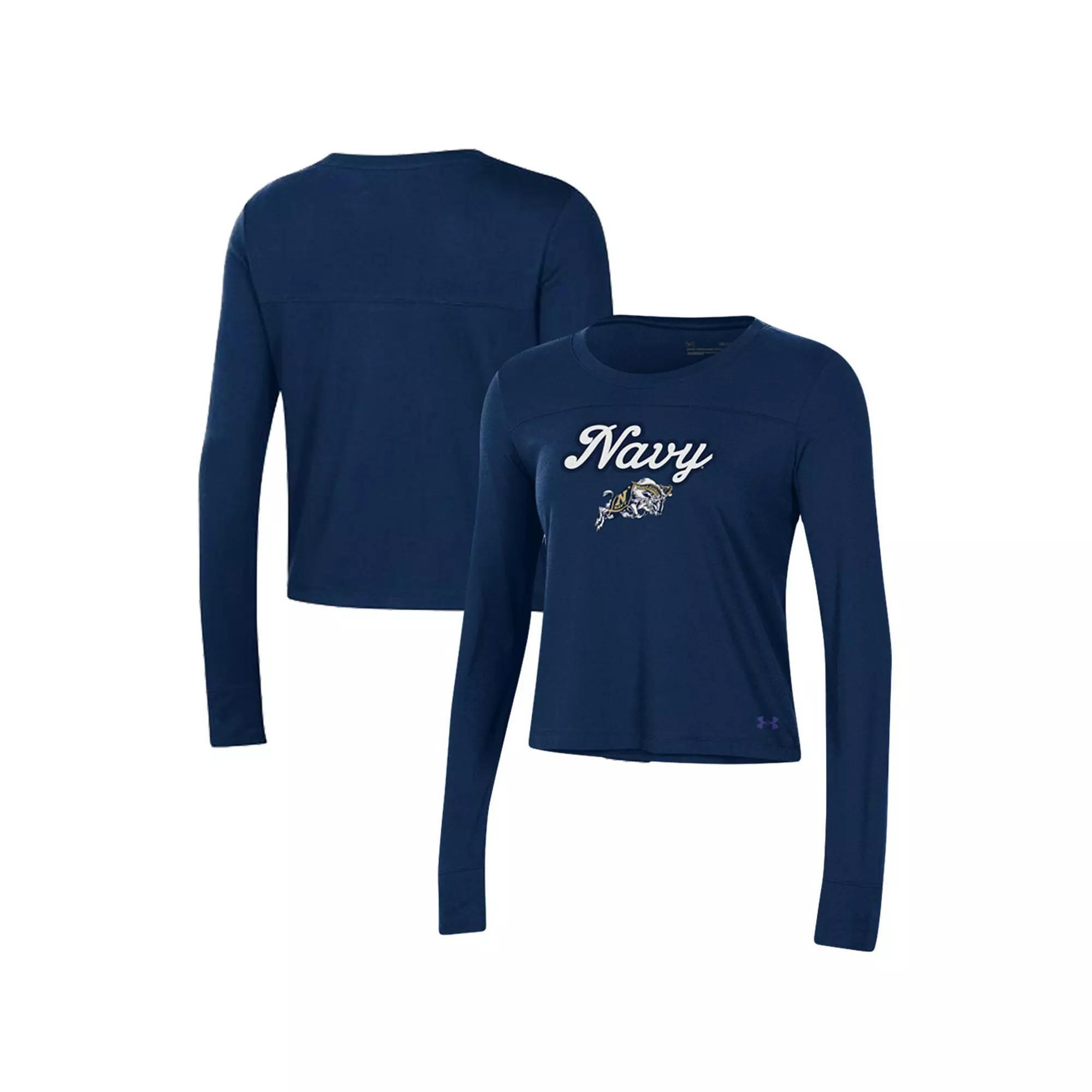 Women's Under Armour Navy Navy Midshipmen Vault Cropped Long Sleeve T-Shirt, Size: XL, Blue Product Image