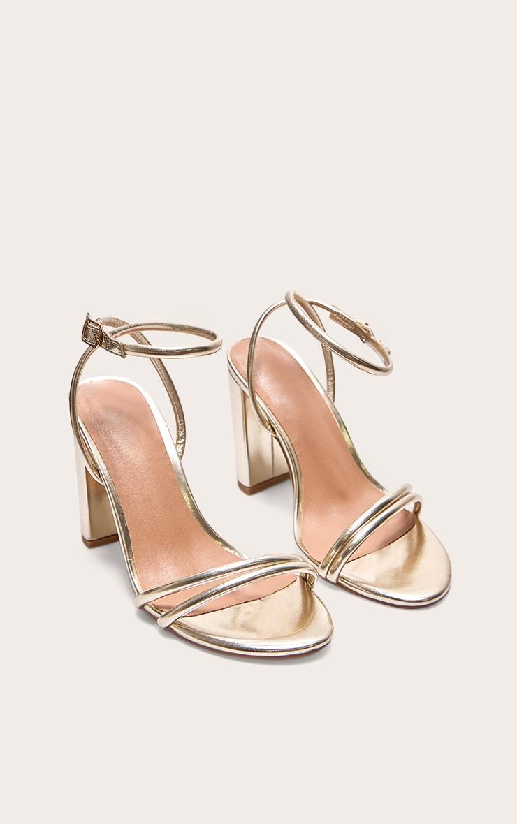  Gold Wide Fit Metallic PU Round Toe Barely There Block High Heeled Sandals Product Image