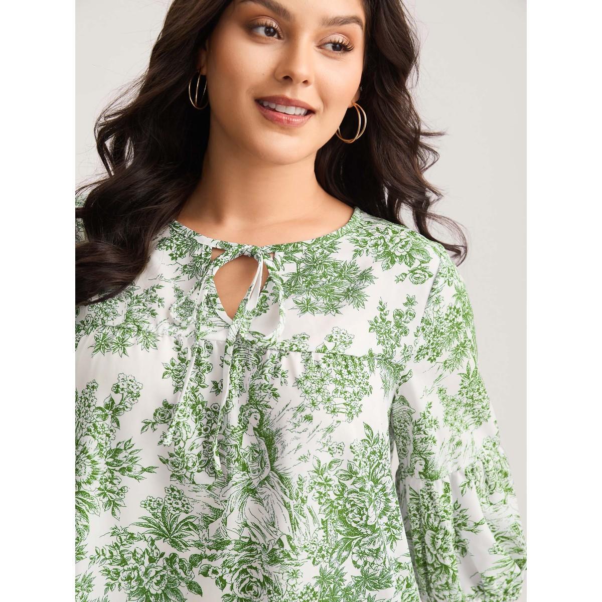 Plus Size Truegreen Artistic Print A-Line Blouse Women Elbow-length sleeve V-neck Everyday-Elegant Blouses BloomChic 14-16/1X Product Image
