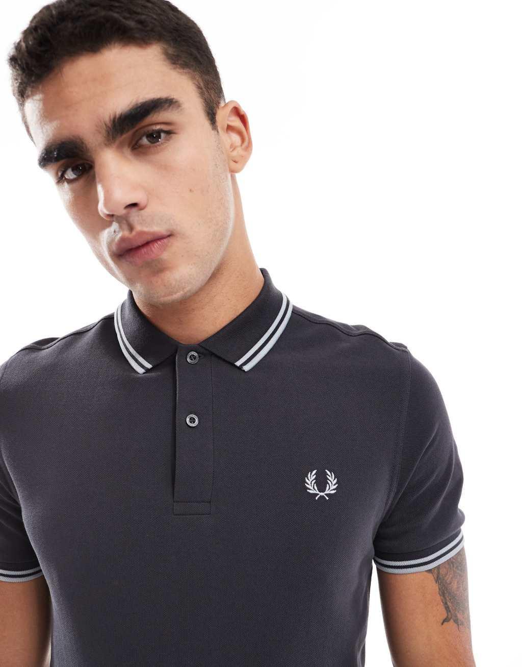 Fred Perry twin tipped polo shirt in dark grey Product Image