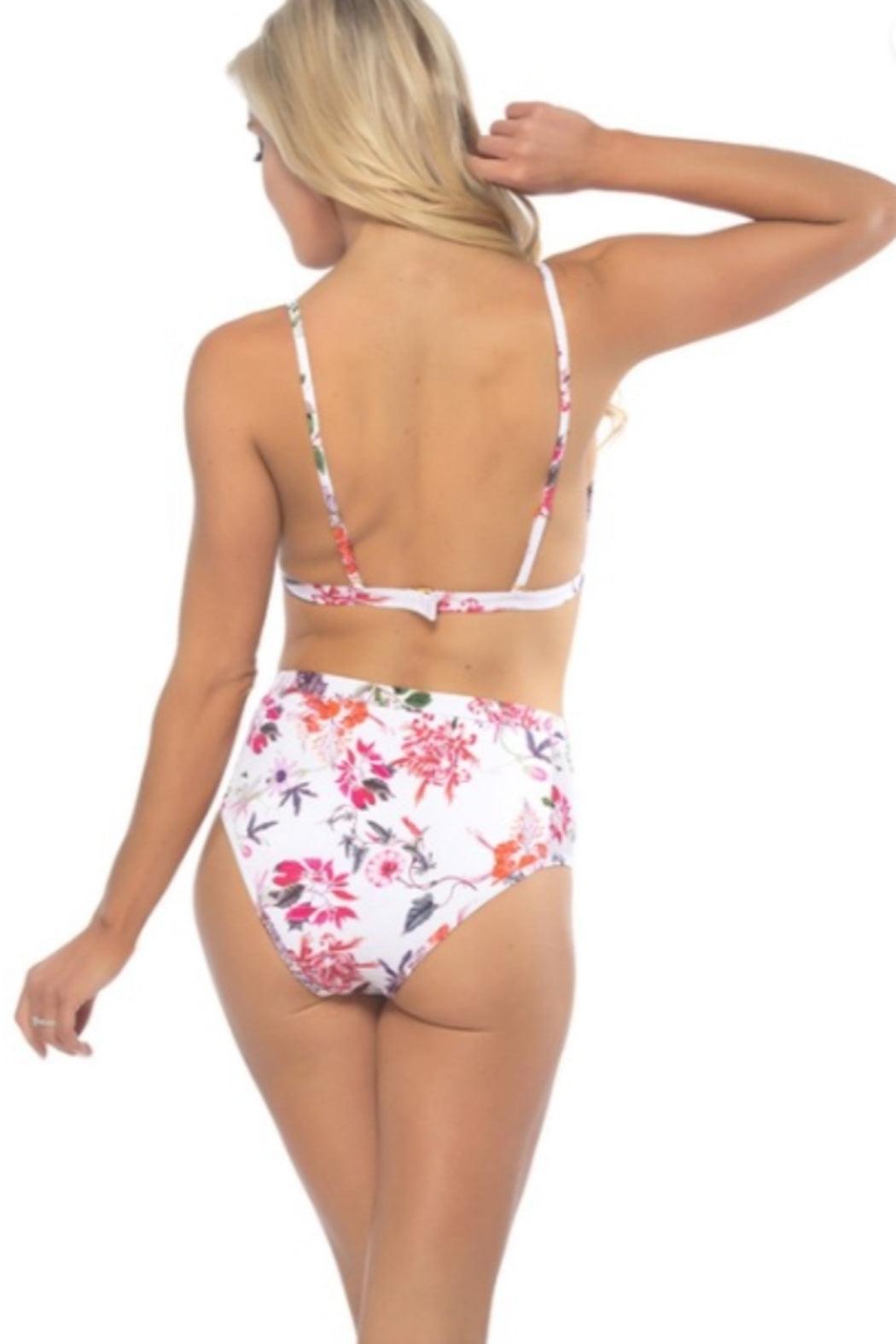 Floral Print on White Two-Piece Swimsuit Product Image