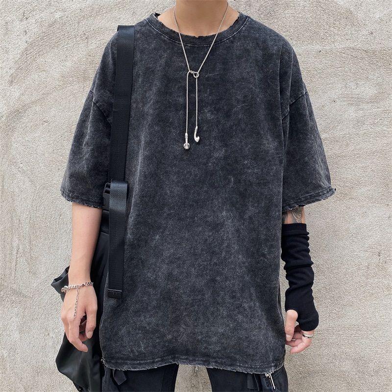 Distressed Short-Sleeved Crew-Neck T-Shirt Product Image