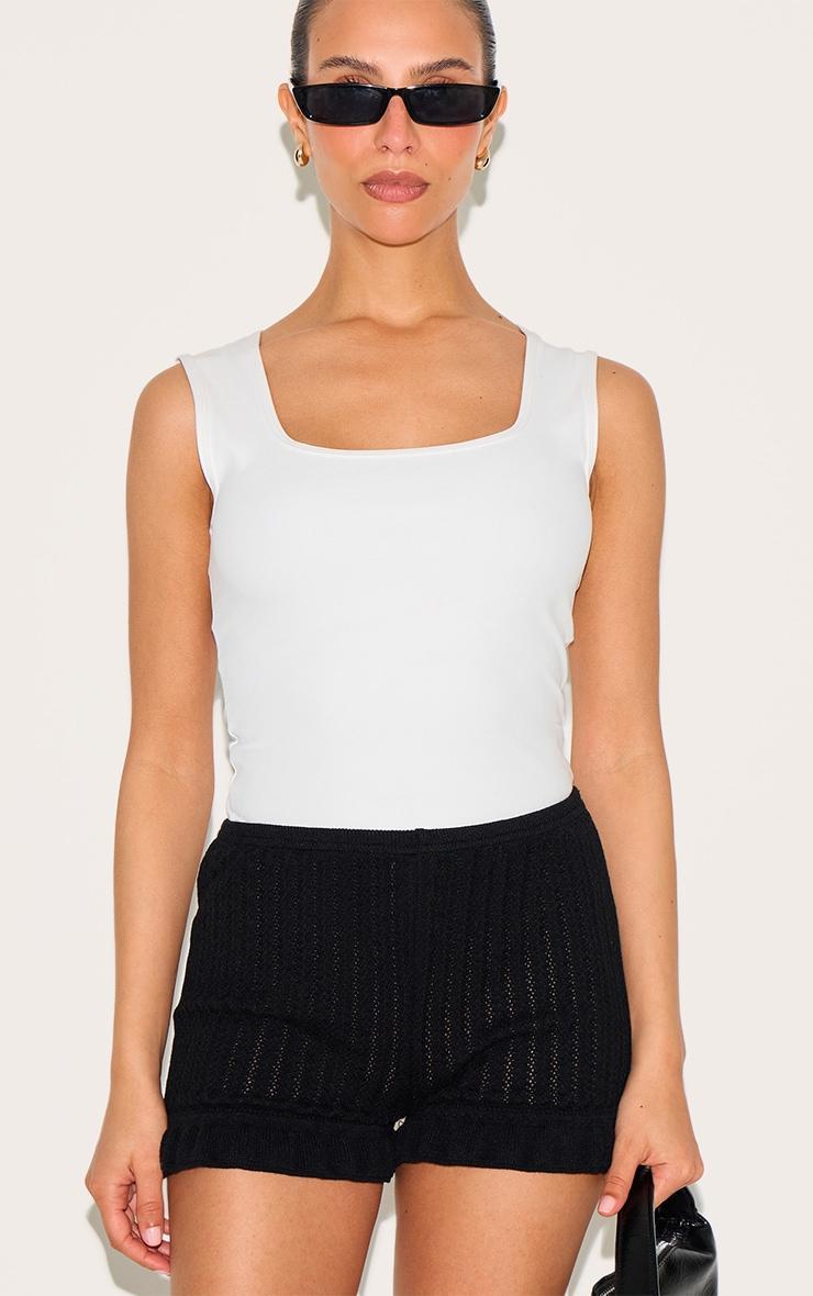 Petite Black Knitted Frill Mini Shorts Product Image