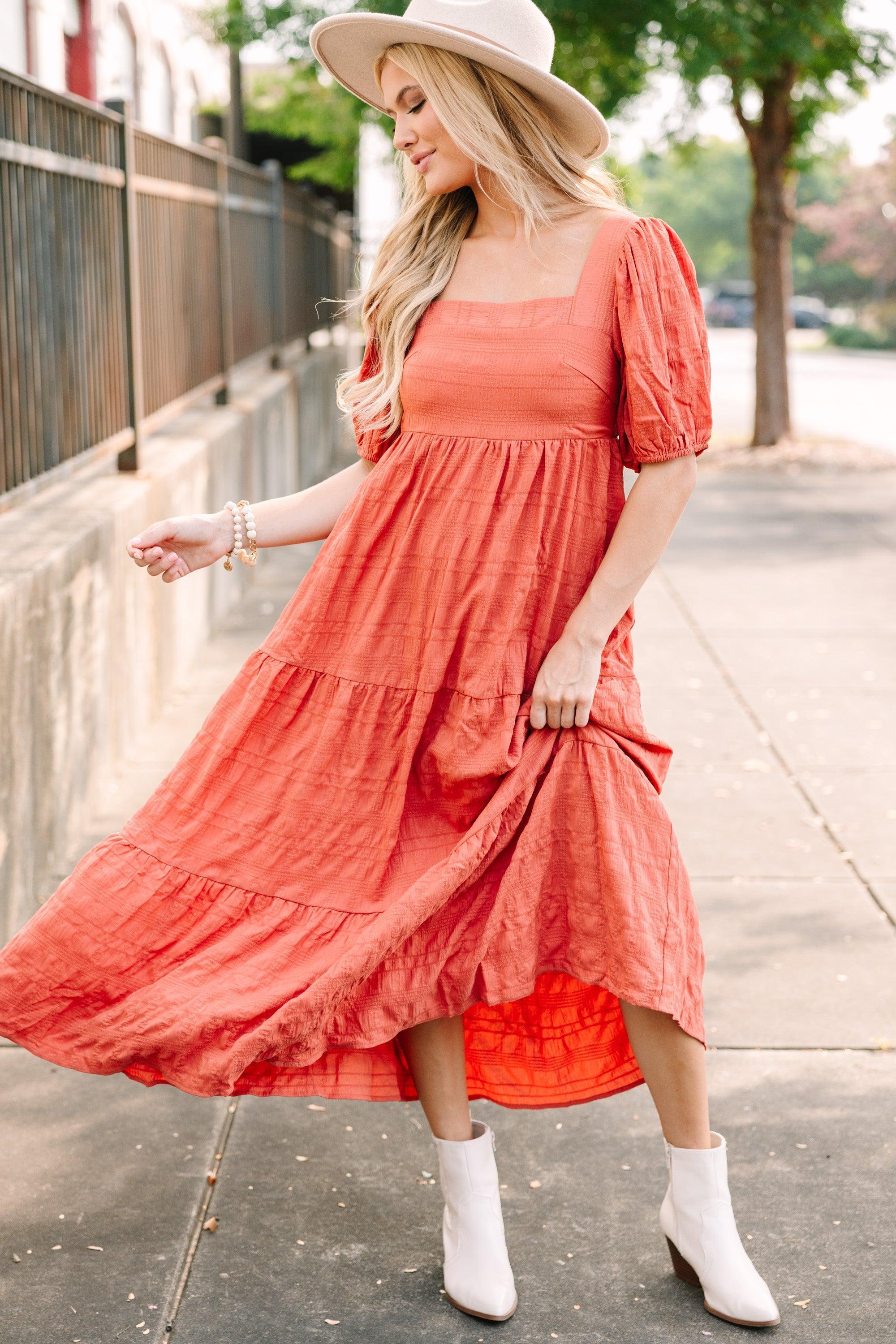 Think About It Rust Orange Midi Dress Female Product Image