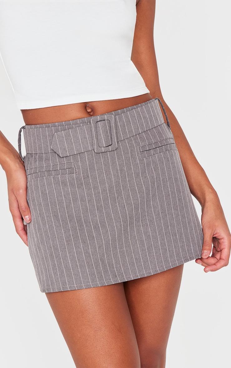 Charcoal Pinstripe Belted Micro Mini Skirt Product Image