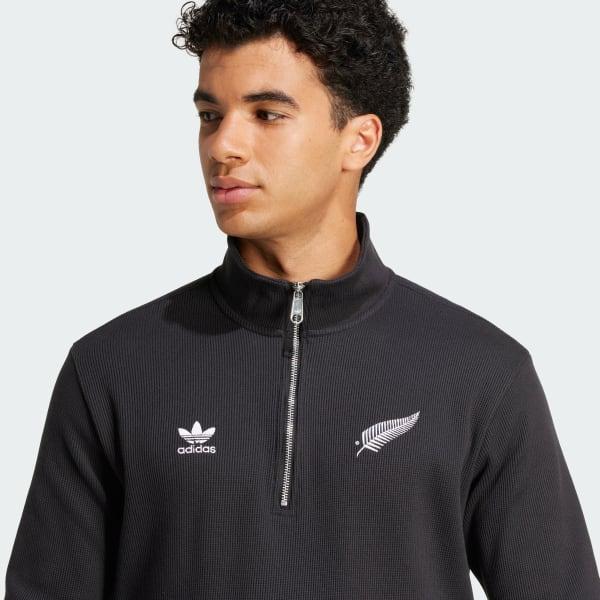 adidas All Blacks Essentials Half-Zip Waffle Sweatshirt All Black 2XL Mens Product Image