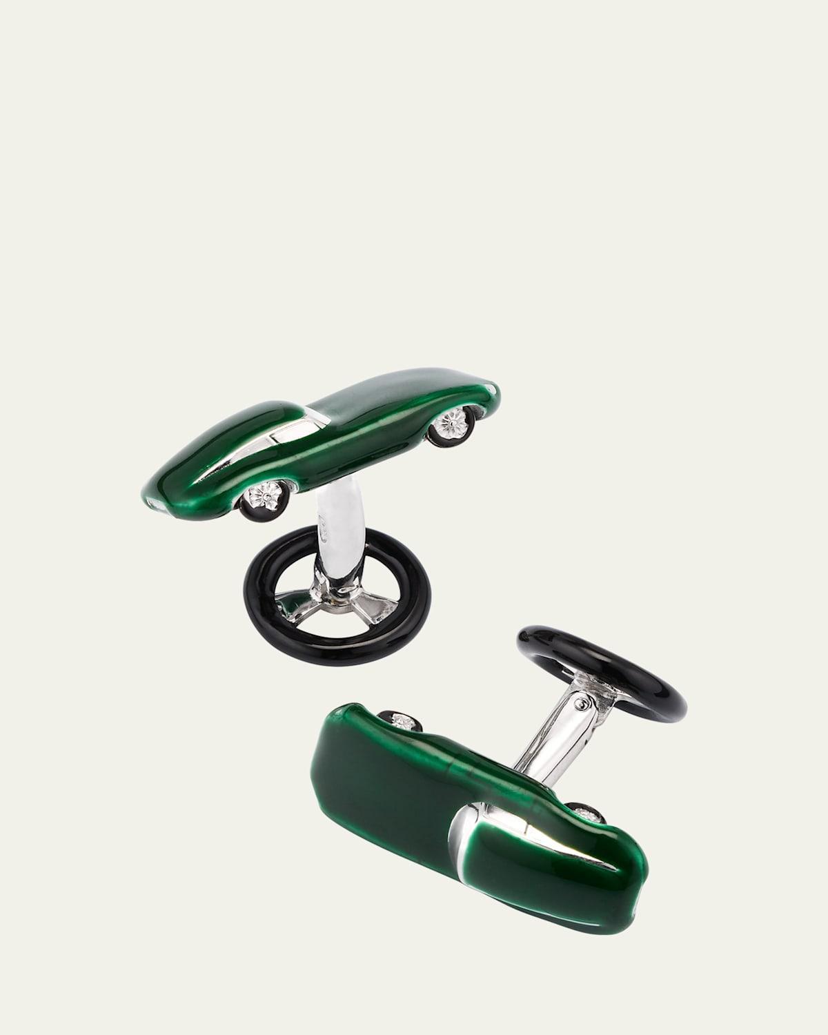 Mens Vintage Sports Car Sterling Silver & Enamel Cufflinks Product Image