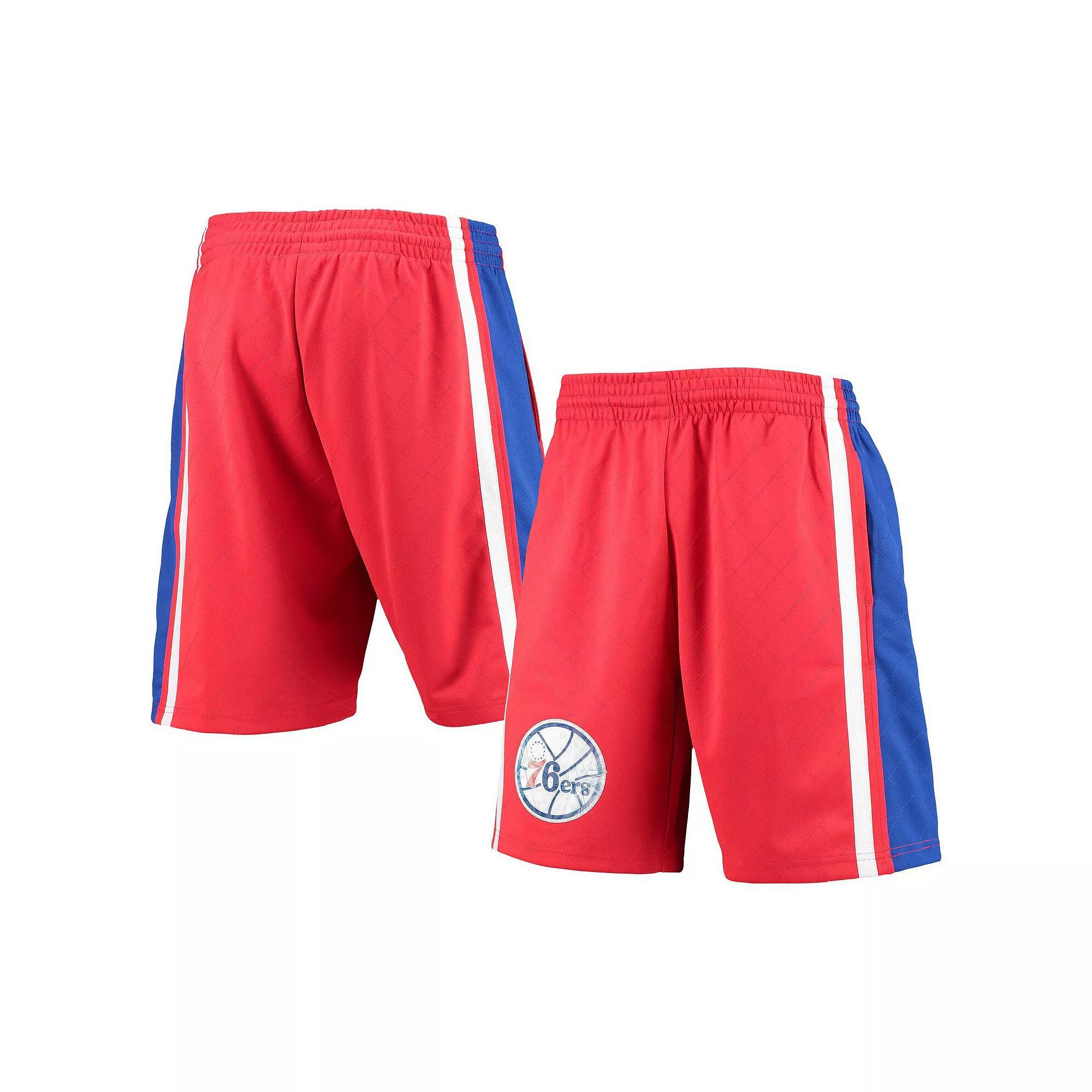 Men's Mitchell & Ness Red Philadelphia 76ers Hardwood Classics 75th Anniversary Swingman Shorts,  Product Image